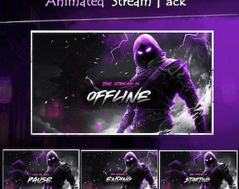 Animated Raven Stream Overlay Package: Purple Twitch Theme