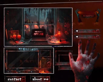 Paquete de superposiciones animadas para transmisiones: Diseño espeluznante para transmisiones de Twitch