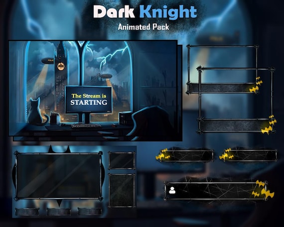 Animated Dark knight Hero Stream Package: Twitch Overlay, Alerts, batman