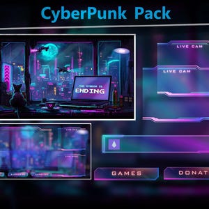 Pacchetto di overlay di streaming animato Cyberpunk / Pacchetto di streaming Cyberpunk / Overlay di Twitch animato / Overlay di streaming / Pacchetto di streaming Twitch