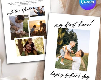 Modern Photo Father’s Day Card Template, Customizable Canva Design (Instant Download)