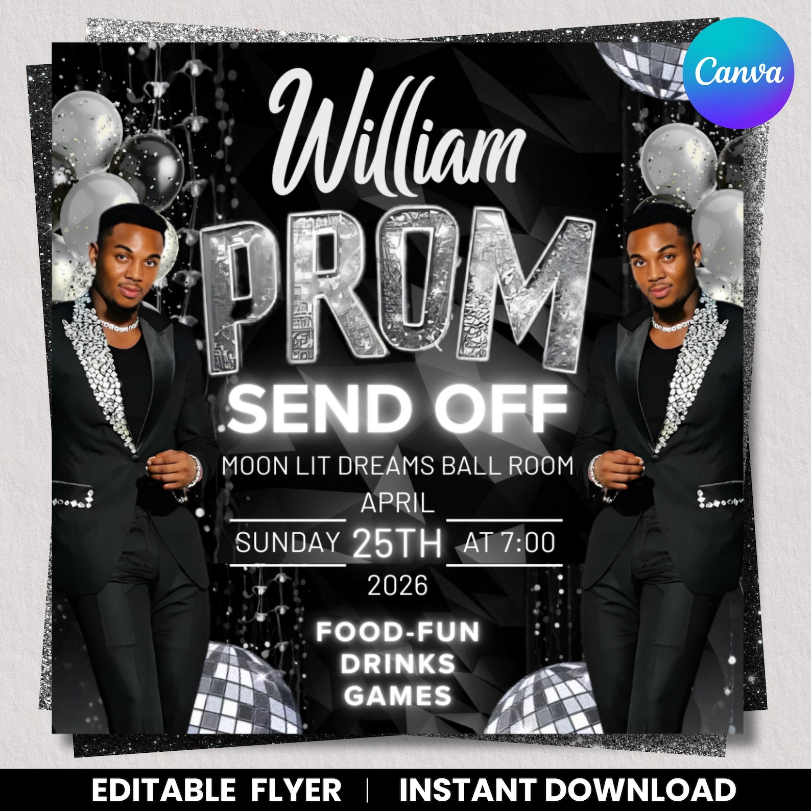 Prom Send off Flyer, Prom Party Invitation Template, Editable Canva ...