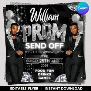 Prom Send Off Flyer, Prom Party Invitation Template, Editable Canva Template, Graduation Send Off Event Flyer, DIY Text, Instant Download