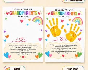 Grandparents Handprint Printable, Grandparents Day Handprint Craft Keepsake, Christian Blessed Kids Art Activity,  Instant Download