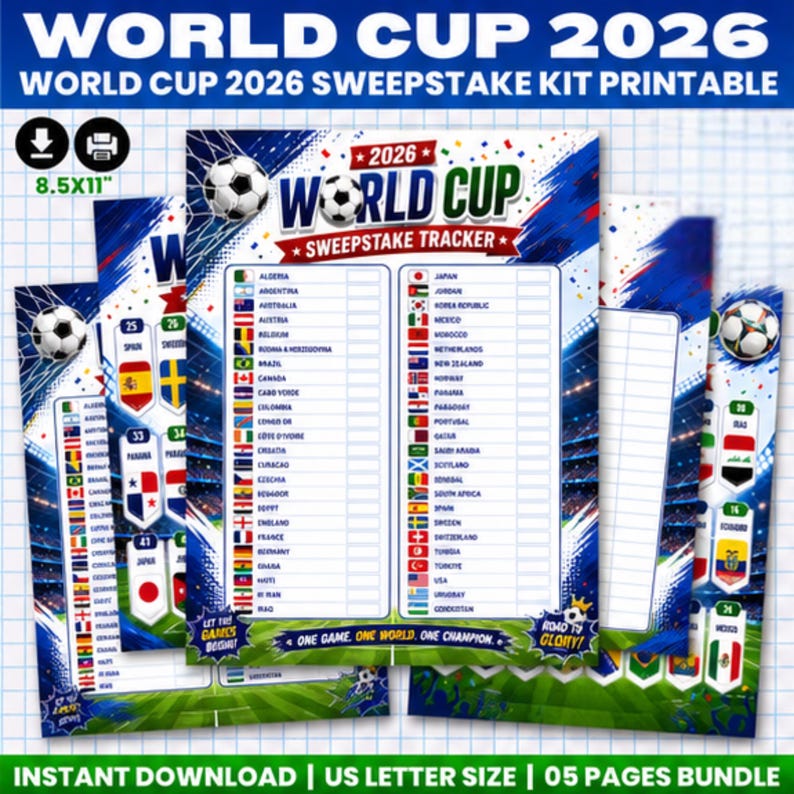 World Cup 2026 Sweepstake Kit, Printable Soccer Sweepstakes, Football ...