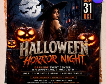 Editable Halloween Party Flyer Template, Spooky Night Invitation, Editable Canva Flyer, Halloween Event Invite, DIY Text, Instant Download