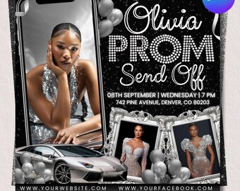 Prom Dress Flyer, Prom Fashion Party Flyer, Prom Celebration Flyer Template, Editable Canva Prom Invitation, DIY Text, Instant Download