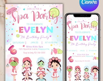 Join Us For A Spa Party Invitation, Editable Pamper Party Invite Template, Tween Manicure & Pedicures Birthday, Canva Editable