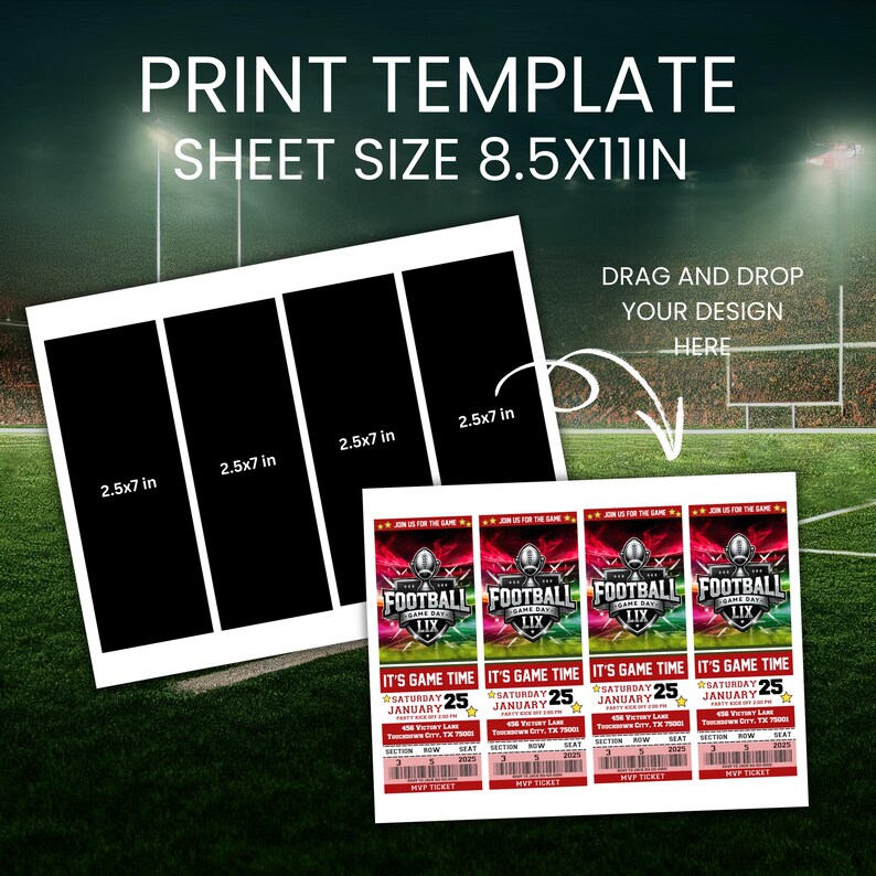 The Big Game Party Invitation, Football Ticket, Football Invitation, Game party invitation, Big game party invite, Canva Editable