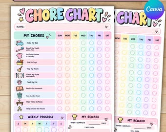 Editable Kids Chore Chart, Daily Responsibility Checklist, Printable Fillable PDF,  Kids Routine Planner, Chore Checklist, Instant Download