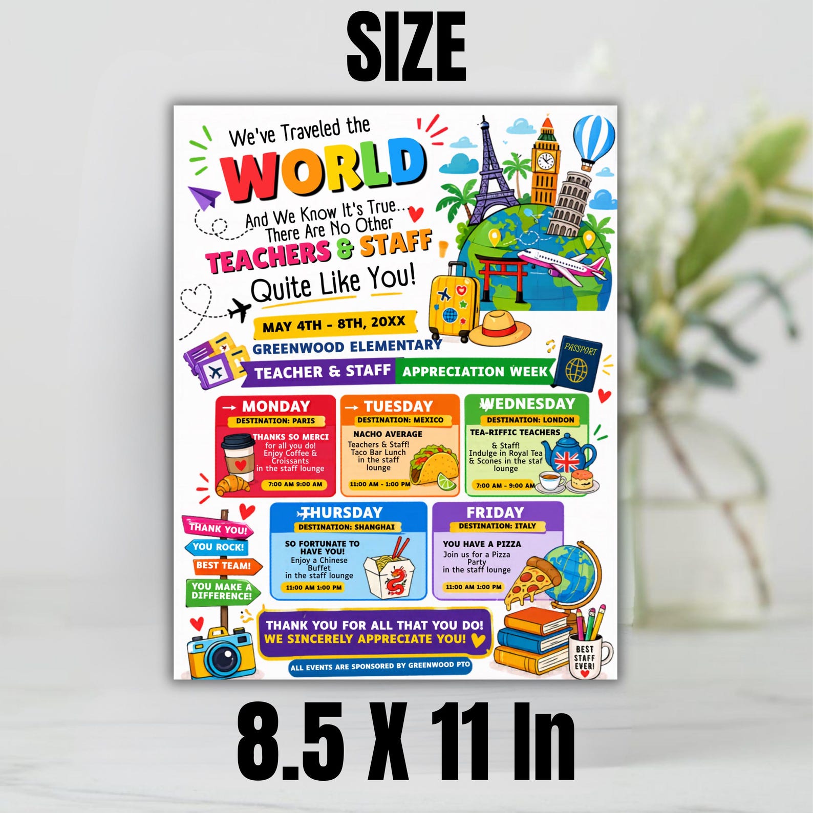 Editable Teacher Appreciation Week Itinerary Flyer, World Travel Theme ...