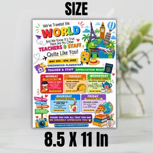 Editable Teacher Appreciation Week Itinerary Flyer, World Travel Theme ...