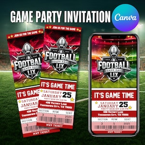 The Big Game Party Invitation, Football Ticket, Football Invitation, Game party invitation, Big game party invite, Canva Editable