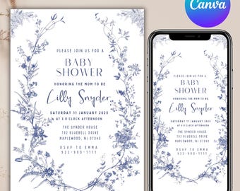 Babyshower uitnodiging, Lelly babyshower uitnodiging, bloemen babyshower uitnodiging, digitale babyshower uitnodiging, bewerkbaar via Canva