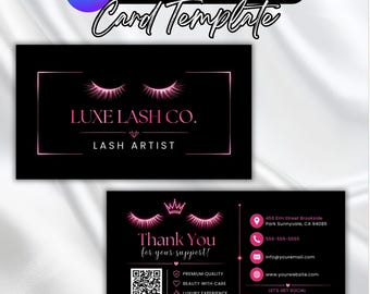 Sjabloon voor een zelfgemaakt visitekaartje, visitekaartje voor een visagist, visitekaartje voor een haarstylist, visitekaartje voor een schoonheidsspecialist met een donkere huidskleur, bewerkbaar Canva-sjabloon