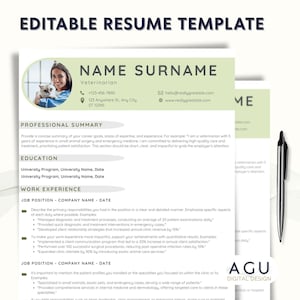 Veterinarian Resume Template: Modern Minimalist CV Design (Canva, Digital Download)