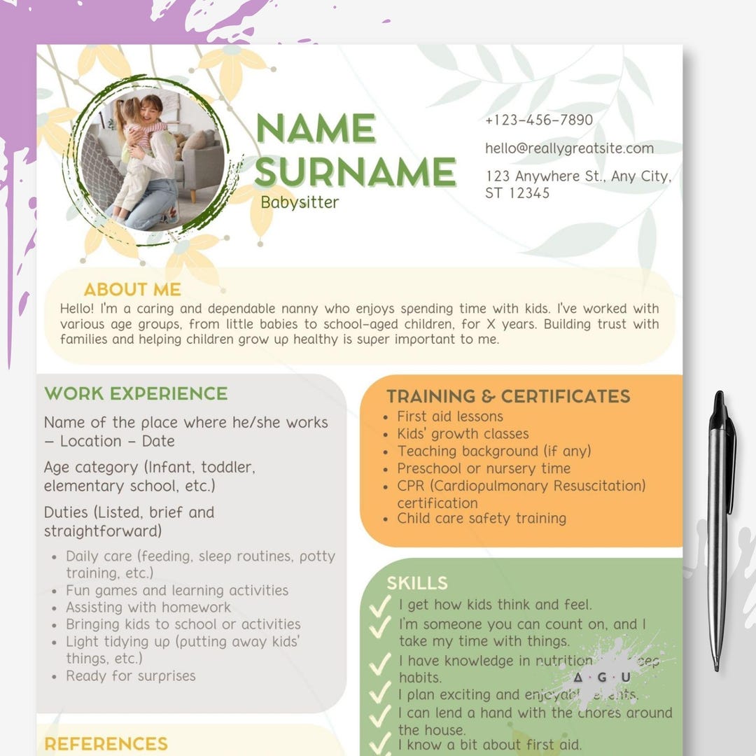 Babysitter Modern Resume Template, Canva, Customizable, Minimalist ...