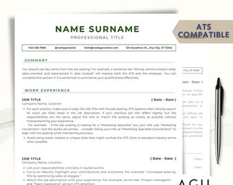ATS CV-mall: Modern CV-design med personligt brev (Canva, digital nedladdning)