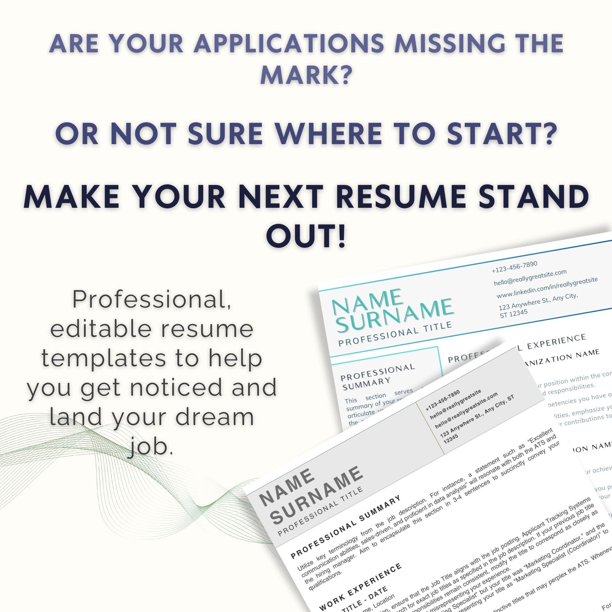 Modern & ATS Resume Template Bundle | Editable Canva CV | Cover Letter ...