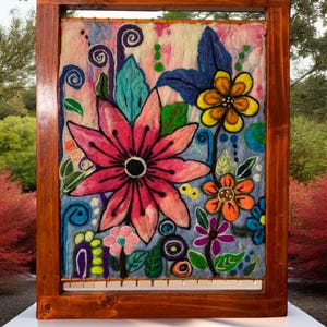 Bloemen, foto, handwerk, decoratie, muur, cadeau, ornament, weefgetouw, wol, handgemaakt, kunst, fleece.