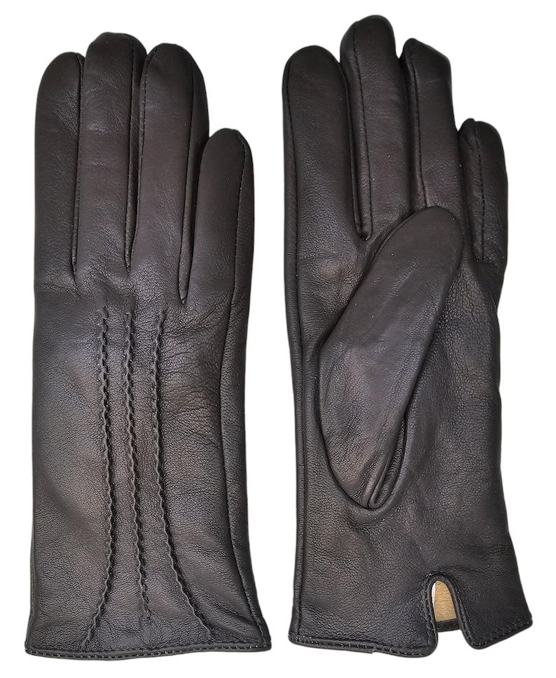 Womens Genuine Leather Gloves: Soft Fleece Lined Winter One Piece Gloves Grey