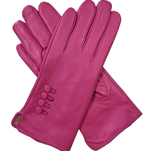 Womens Ladies Premium Quality Genuine Super Soft Leather Gloves Fully Lined Winter Warm Bright Pink