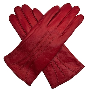 Womens Genuine Leather Gloves: Soft Fleece Lined Winter One Piece Gloves Red