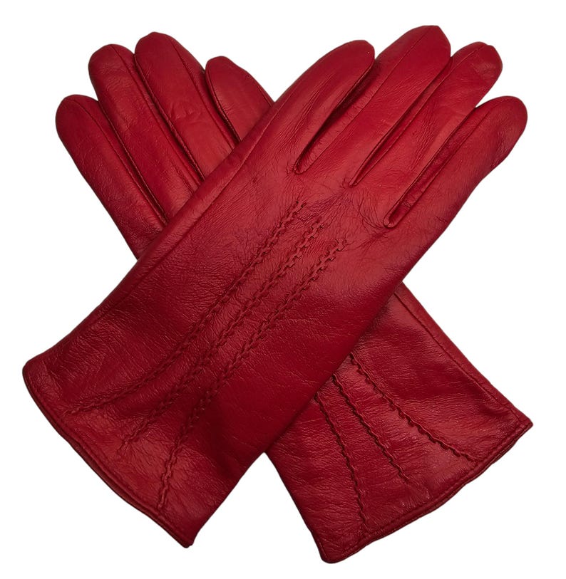 Womens Genuine Leather Gloves: Soft Fleece Lined Winter One Piece Gloves Red