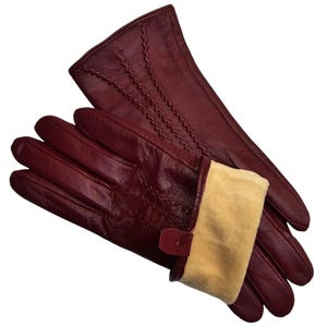 Womens Genuine Leather Gloves: Soft Fleece Lined Winter One Piece Gloves Wine