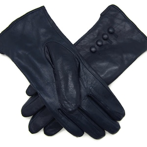 Womens Ladies Premium Quality Genuine Super Soft Leather Gloves Fully Lined Winter Warm Navy Blue