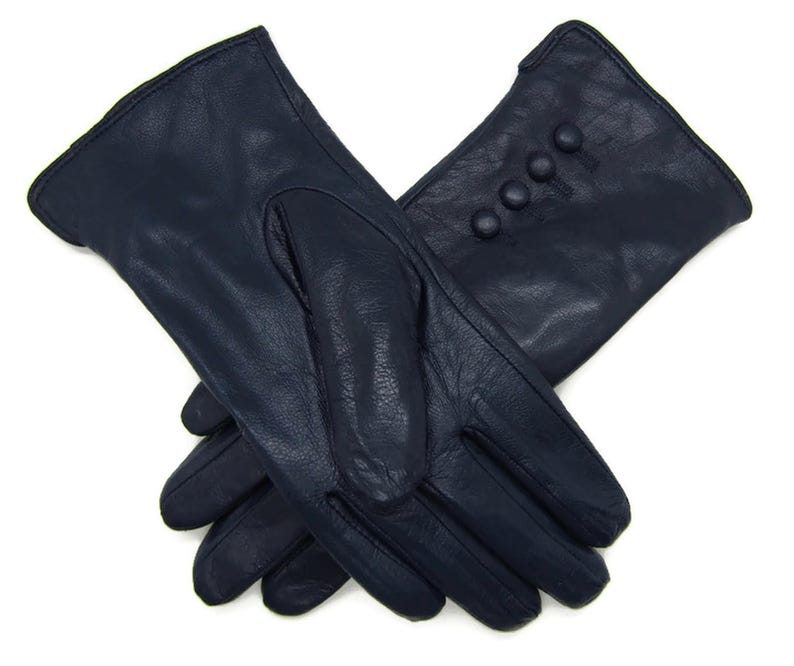 Womens Ladies Premium Quality Genuine Super Soft Leather Gloves Fully Lined Winter Warm Navy Blue