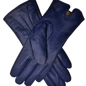 Womens Genuine Leather Gloves: Soft Fleece Lined Winter One Piece Gloves Blue