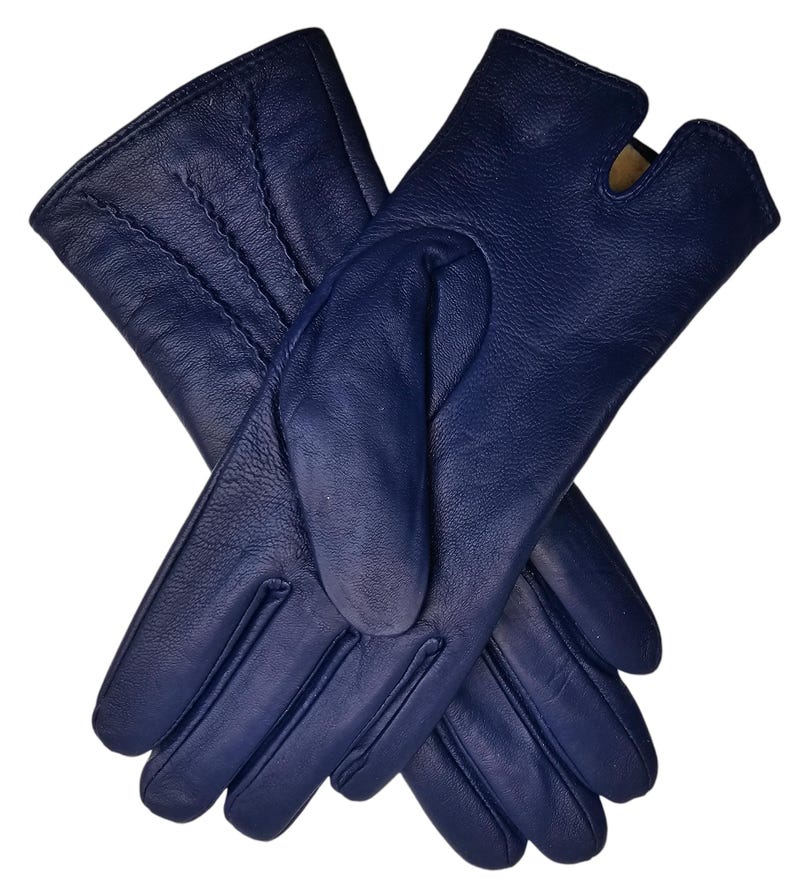 Womens Genuine Leather Gloves: Soft Fleece Lined Winter One Piece Gloves Blue