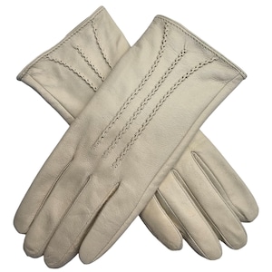 Womens Genuine Leather Gloves: Soft Fleece Lined Winter One Piece Gloves Cream