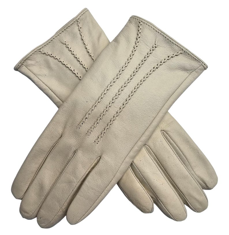 Womens Genuine Leather Gloves: Soft Fleece Lined Winter One Piece Gloves Cream