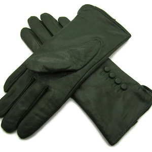 Womens Ladies Premium Quality Genuine Super Soft Leather Gloves Fully Lined Winter Warm Green