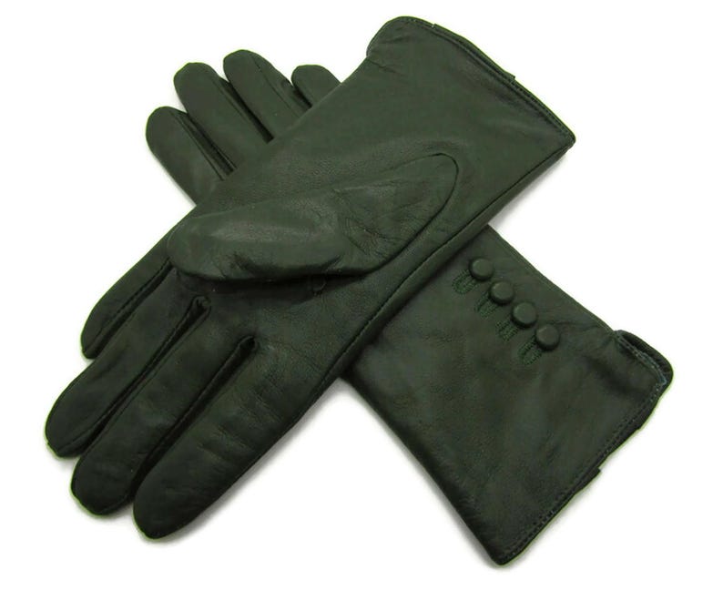Womens Ladies Premium Quality Genuine Super Soft Leather Gloves Fully Lined Winter Warm Green