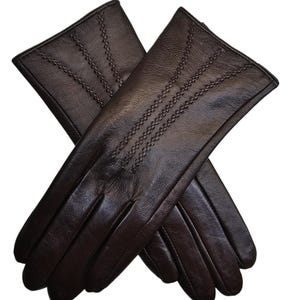 Womens Genuine Leather Gloves: Soft Fleece Lined Winter One Piece Gloves Brown