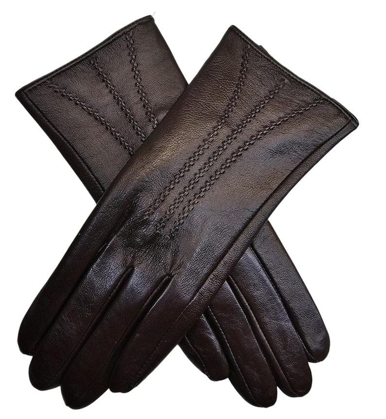 Womens Genuine Leather Gloves: Soft Fleece Lined Winter One Piece Gloves Brown