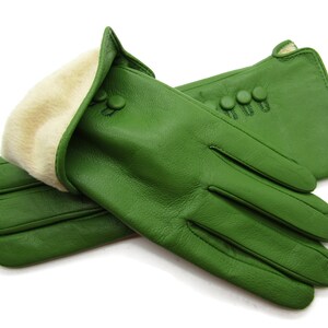 Womens Ladies Premium Quality Genuine Super Soft Leather Gloves Fully Lined Winter Warm Light Green