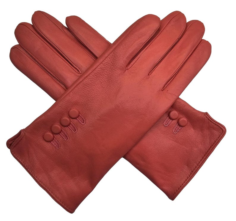 Womens Ladies Premium Quality Genuine Super Soft Leather Gloves Fully Lined Winter Warm Peach