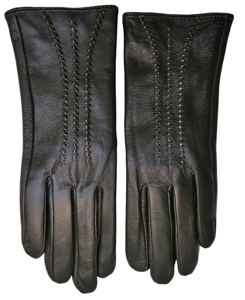 Womens Genuine Leather Gloves: Soft Fleece Lined Winter One Piece Gloves Dark Green