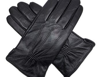 Mens Premium Quality Super Soft Genuine Black Touchscreen Leather Gloves Fully Lined Winter Gloves