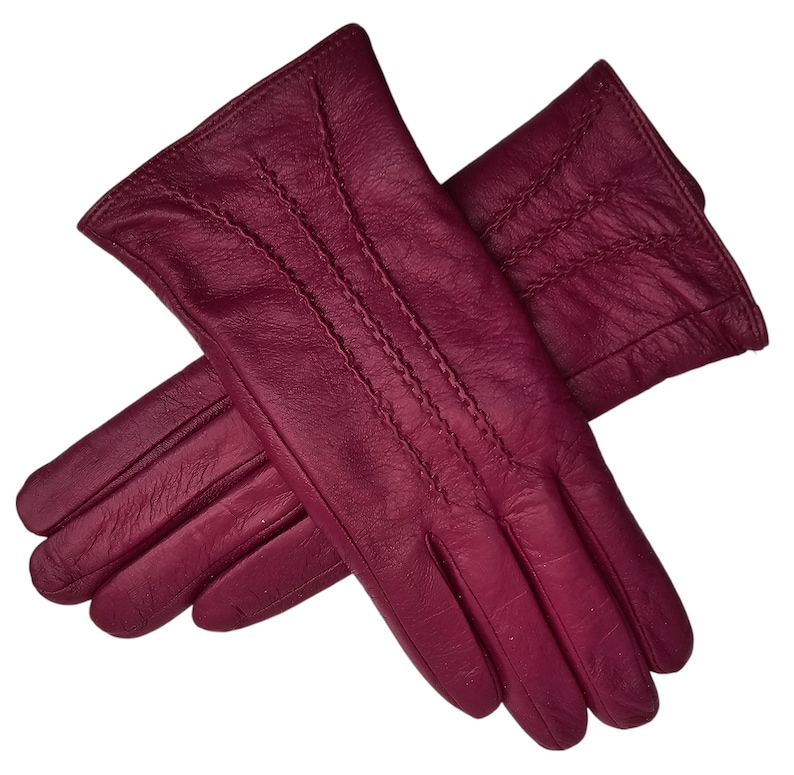 Womens Genuine Leather Gloves: Soft Fleece Lined Winter One Piece Gloves Magenta Pink