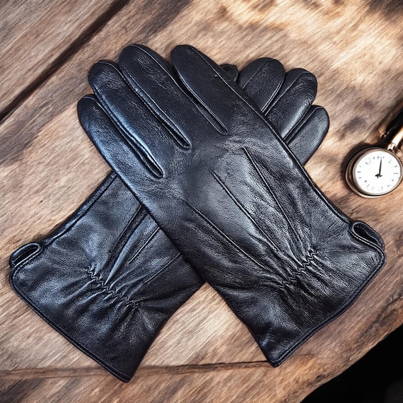 Mens Premium High Quality Super Soft Genuine Black Leather Gloves Fully  Lined Winter Gloves