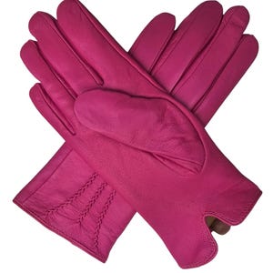 Womens Genuine Leather Gloves: Soft Fleece Lined Winter One Piece Gloves Bright Pink