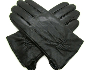 Mens Premium High Quality Super Soft Genuine Black Leather Full Touchscreen Gloves Fully Lined Winter Gloves