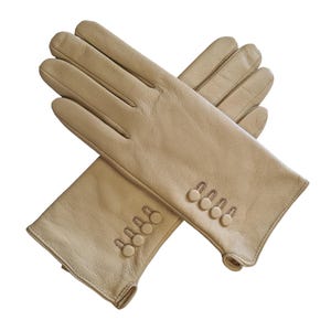 Womens Ladies Premium Quality Genuine Super Soft Leather Gloves Fully Lined Winter Warm Light Beige