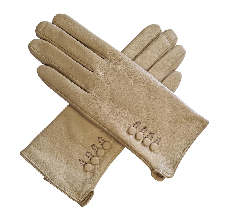 Womens Ladies Premium Quality Genuine Super Soft Leather Gloves Fully Lined Winter Warm Light Beige