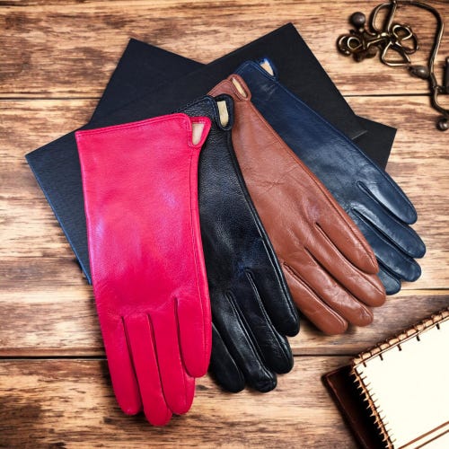 Guanto Donna In Vera Pelle Foderato Cashmere Con Infilatura In Pelle Sul Lato - Foto 9